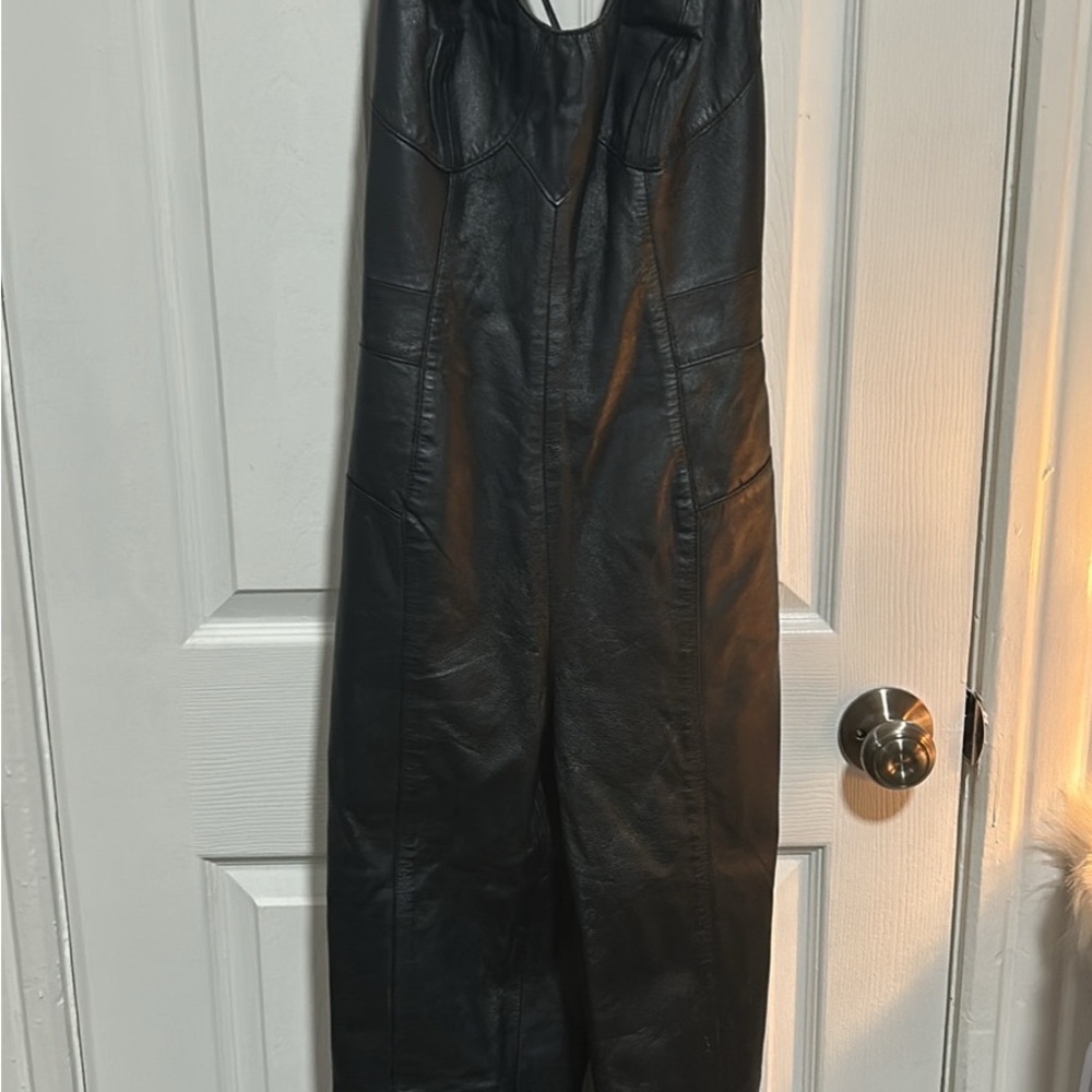 Black 100% Genuine Leather Jumpsuit